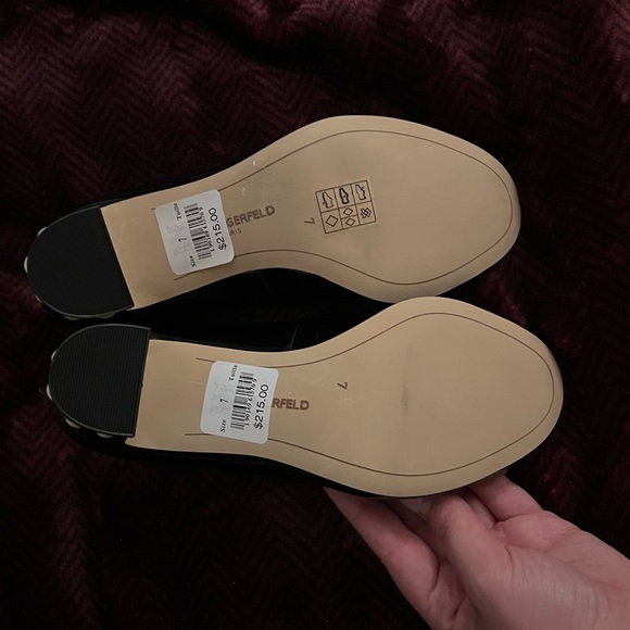 NWT Karl Lagerfeld Black Patent Open Toe Pumps with Pearl Details - Picture 4 of 5